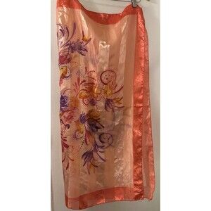 Orange Purple Unbranded Silk/Satin Women’s Scarf Floral Pattern 35”/34” Nice!
